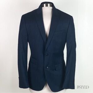 J. Ferrar Mens Stretch Fabric Slim Fit Suit Jacket Navy Micro Stripe 38 Regular
